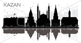 Kazan Russia City skyline black and white silhouette with Reflec