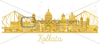 Kolkata India City skyline golden silhouette.