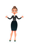Cartoon flat business lady makes her thumbs up. Confident businesswoman focused on success. Cheerful manager giving thumbs up
