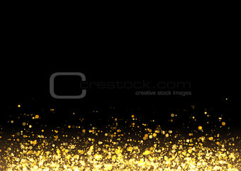 Gold glitter texture. Irregular confetti border on a black background. Christmas or party flyer design element. Vector illustration.