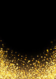 Gold glitter texture. Irregular confetti border on a black background. Christmas or party flyer design element. Vector illustration.