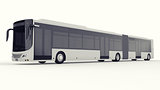 A large city bus with an additional elongated part for large passenger capacity during rush hour or transportation of people in densely populated areas. Model template for placing your images and inscriptions. 3d rendering.