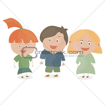 Boy and two girls. Funny cartoon and vector teen characters
