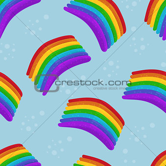 Vector illustration. Rainbows pattern on blue sky for seamless background.