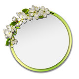 Spring round frame with cherry branch blossom.