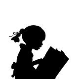 Silhouette of girl reading books