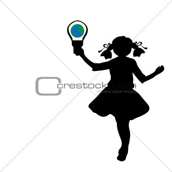 Silhouette girl holds symbol Earth Hour