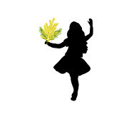 Silhouette girl holds mimosa mothers day