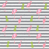 Colorful Pink Flamingo Seamless Pattern Background. Vector Illus