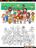 funny children characters group coloring book