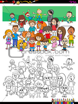 funny children characters group coloring book