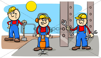 manual workers or builders group at work