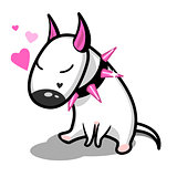 Cute vector cartoon dog. White Bull Terrier in love.