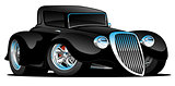 Black Hot Rod Classic Coupe Custom Car Cartoon Vector Illustration