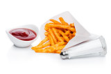 Southern french fries with salt and ketchup