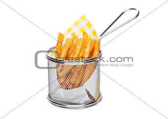 Basket of freshly made southern fries with paper