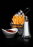 Basket of freshly made southern fries with ketchup
