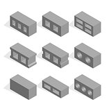 Set of isometric cinder blocks, vector illustration.