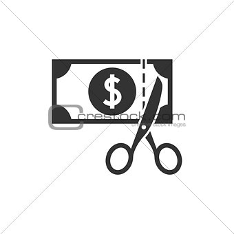 Scissors cutting money icon