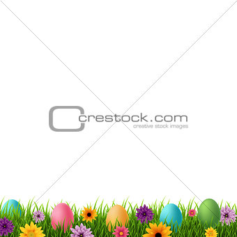 Happy Easter Postcard With Flowers And Grass