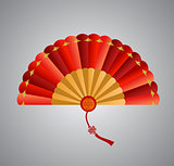 Red Chinese folding fan on white background.Vector illustration