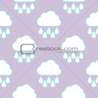 Raining cloud and falling drops seamless pattern