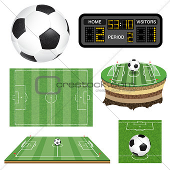 Soccer Football Field, Ball and Scoreboard