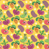Seamless pattern background with cartoon funny smiling vegetables for kids textile or printing