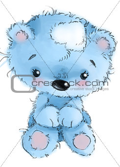 Cute teddy bear character sitting cartoon illustration isolated on white background.
