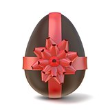 Chocolate Easter egg with red ribbon. 3D