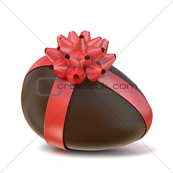 Chocolate Easter egg gift with red ribbon. 3D
