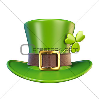 Green St. Patrick's Day hat with clover Front view 3D