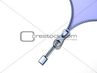 Metal zipper on purple background diagonal view 3D