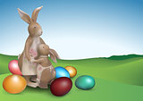 Easter Background with Two Brown Bunnies