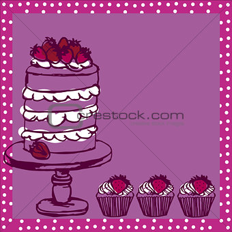 drawing of cake and cupcakes background