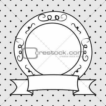 Hand drawn photo vector frame on polka dots grey background