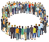 a group of people forms a circle, illustration