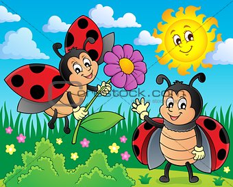 Happy ladybugs on meadow image 1