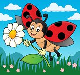 Ladybug holding flower theme image 2
