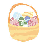 illustration of isolated basket of easter eggs on white