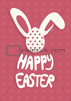 Happy Easter greeting card with rabbit, bunny and text on red background A4