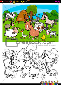 cute farm animals characters group color book