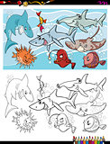 fish marine life characters group color book