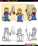 workers and builders characters group color book
