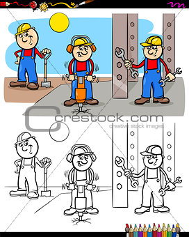 workers or builders characters coloring book