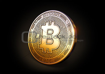 Bitcoin - Cryptocurrency Coin on Black Background. 3D Rendering,