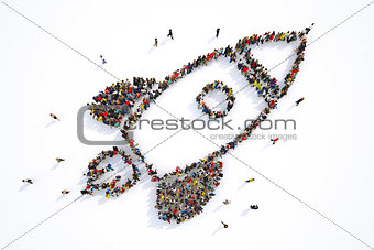 Many people together in a rocket shape. 3D Rendering