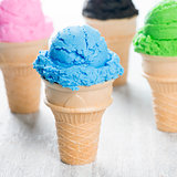 Different flavors ice cream cone