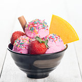 Pink ice cream with fruits