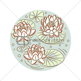 Lotus floral round plate design vector.